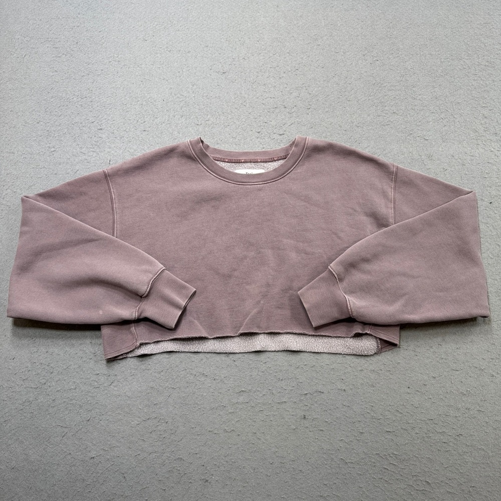 TNA Aritzia Sweatshirt Women's 2 Purple Cropped Boxy Fit Cut Off Fleece Pullover